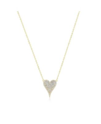 Large CZ Pave Single Heart Necklace 14K Gold-Plated Sterling Silver
