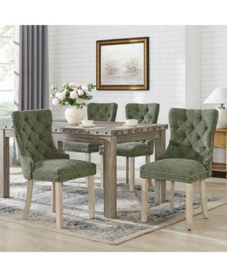 5 Pieces Elegant Wooden Dining Table Set Rustic Rectangle Table and Upholstered Chair for Kitchen, Restaurant