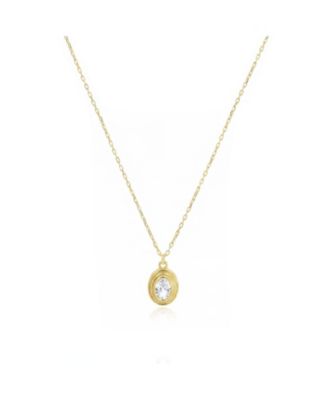 CZ Oval Double Bezel Necklace 14K Gold-Plated Sterling Silver