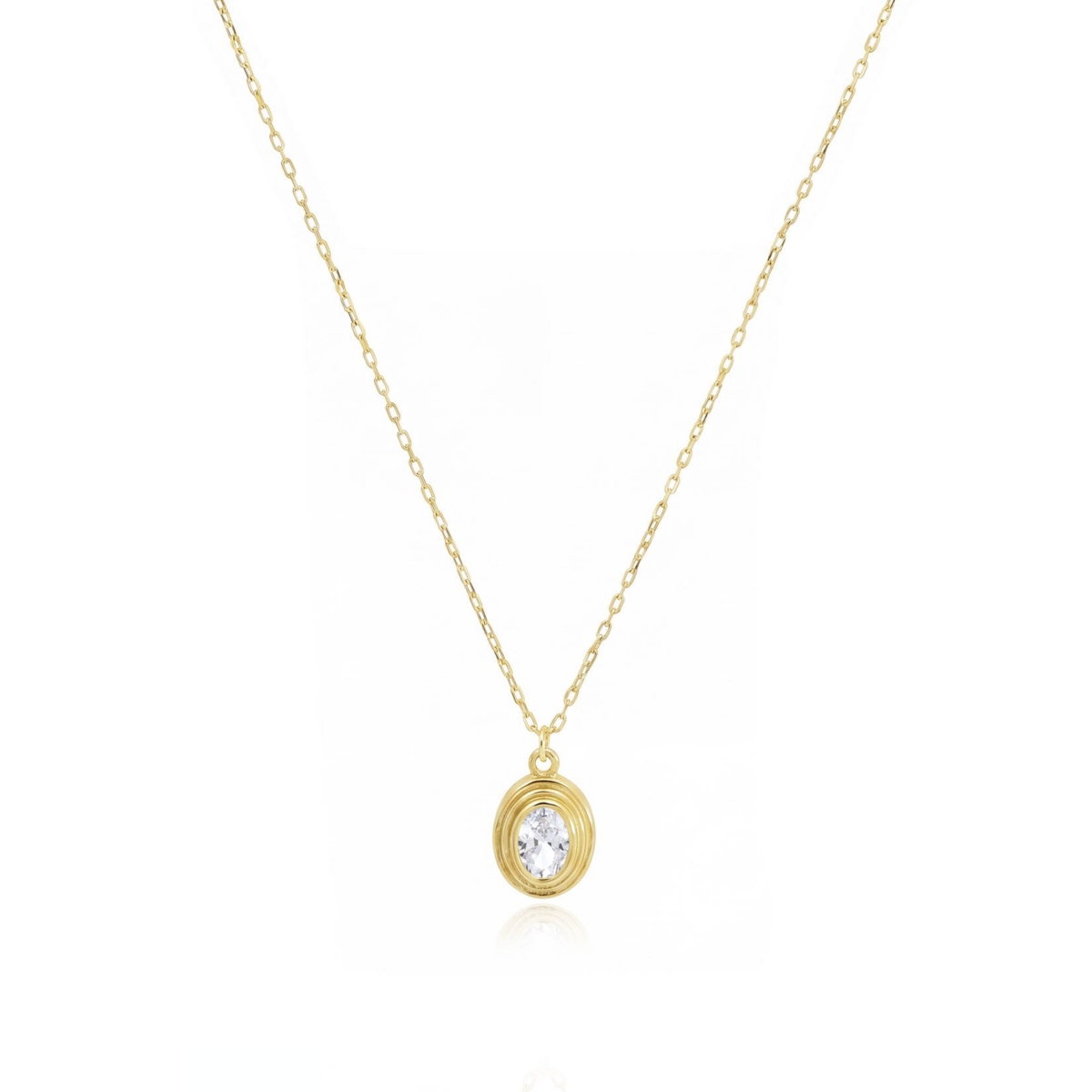 The Lovery Cz Oval Double Bezel Necklace 14K Gold-Plated Sterling Silver - Gold plated sterling silver
