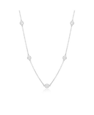 Long CZ Station Chain Necklace 36 inches Sterling Silver
