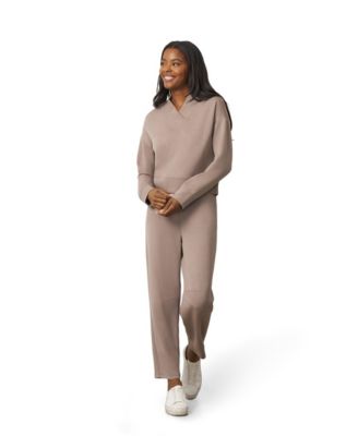 Women's V-Neck Rib Trim Top and Pant Set