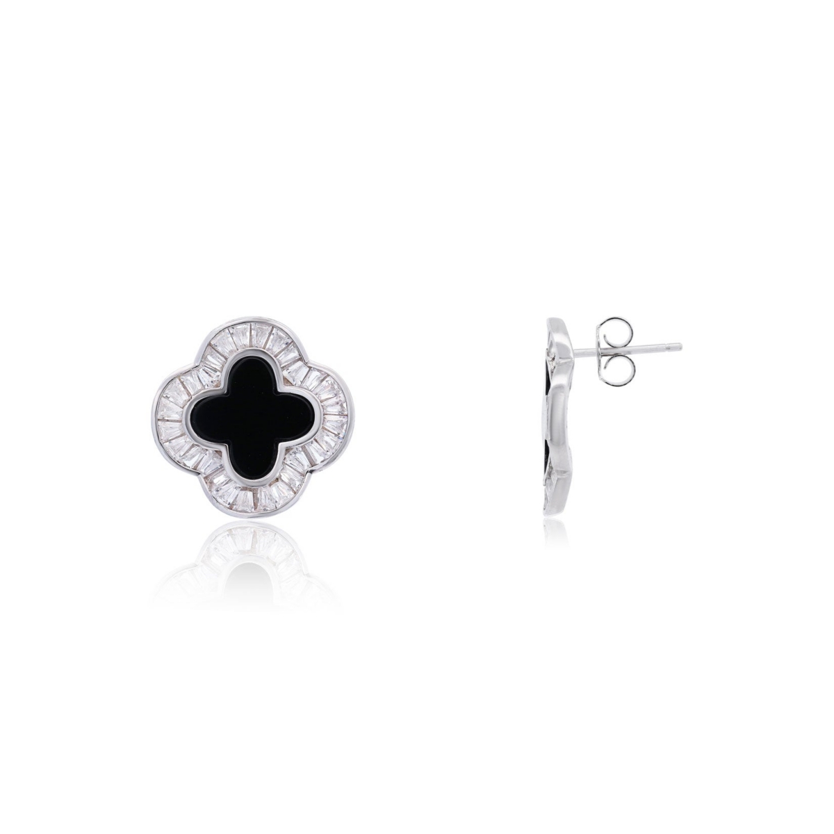The Lovery Large Onyx Cz Clover Stud Earrings 14K Gold-Plated Sterling Silver - Onyx