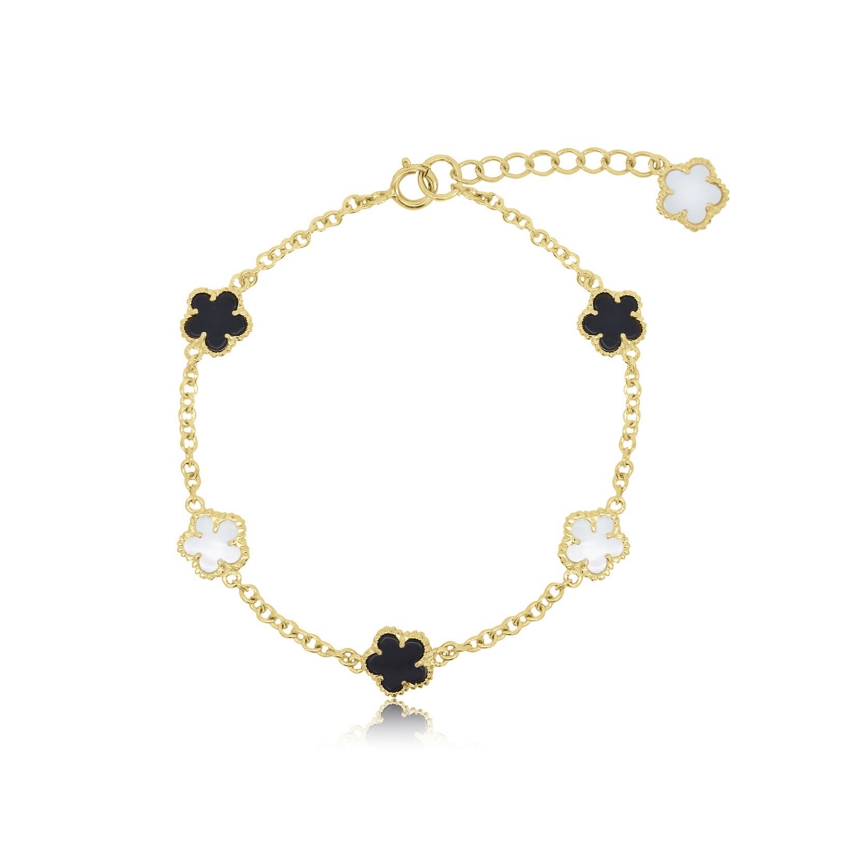 The Lovery Mother of Pearl and Onyx Spring Flower Bracelet 14K Gold-Plated Sterling Silver - Onyx