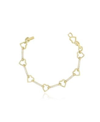 Open Heart CZ Bar Bracelet 14K Gold Filled Over Brass