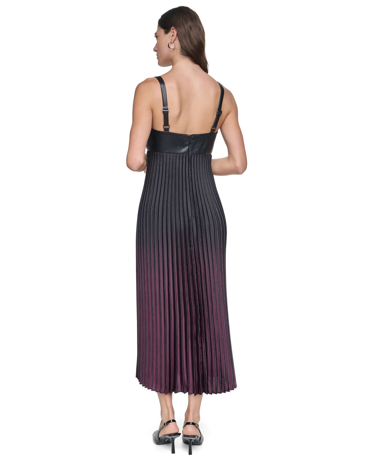 Women's A-Line Midi Pleated Foiled Ombre Dress