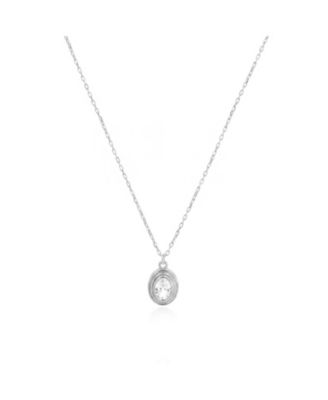 CZ Oval Double Bezel Necklace Sterling Silver