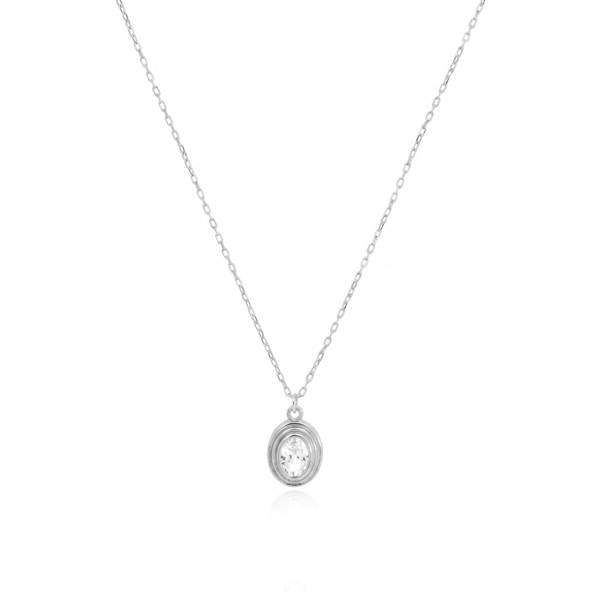 The Lovery Cz Oval Double Bezel Necklace Sterling Silver - Sterling silver