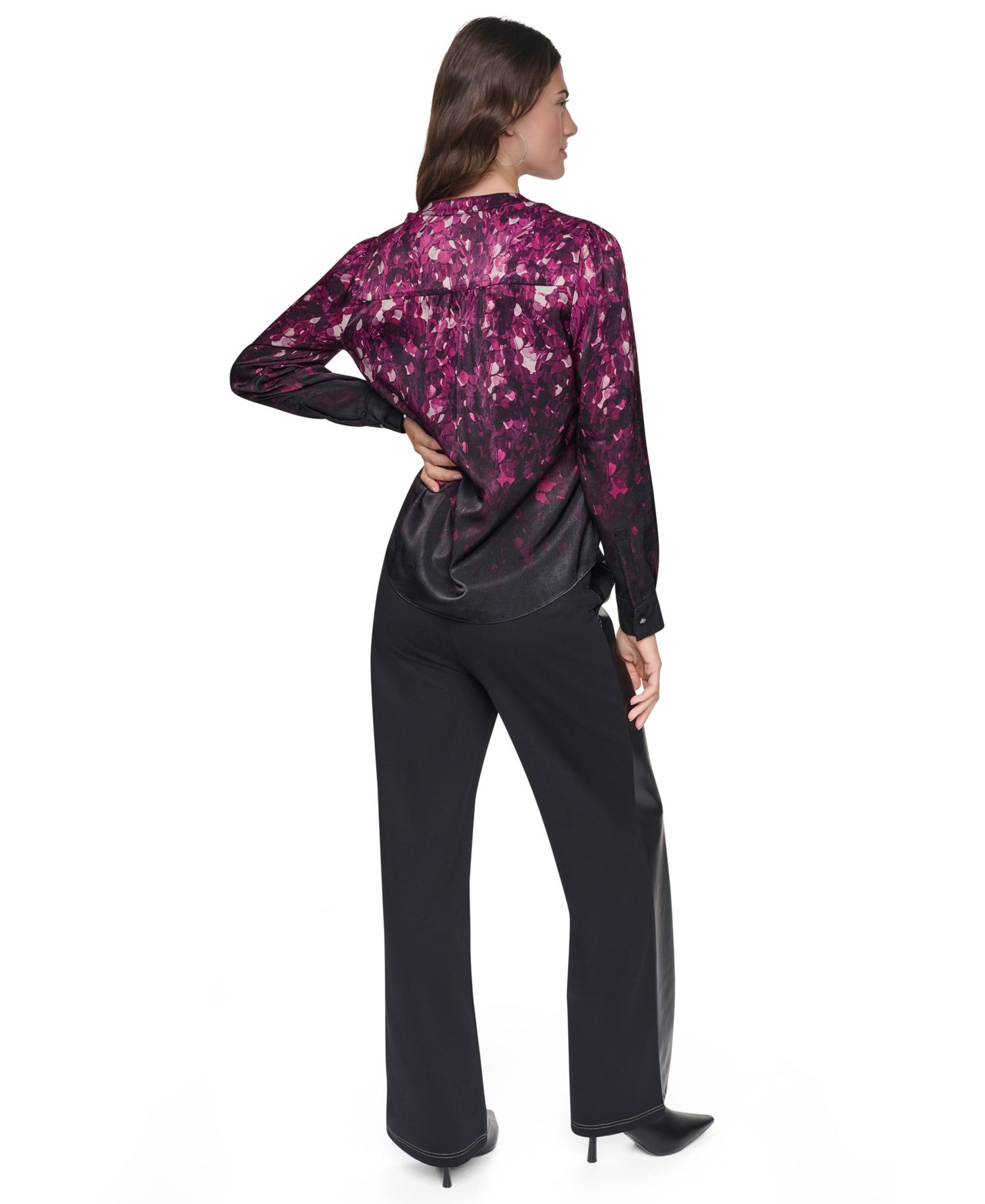 Women's Long-Sleeve Printed Satin Blouse