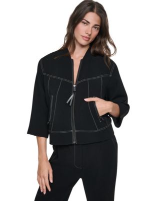 Women's 3/4-Sleeve Contrast-Stitch Cropped Jacket