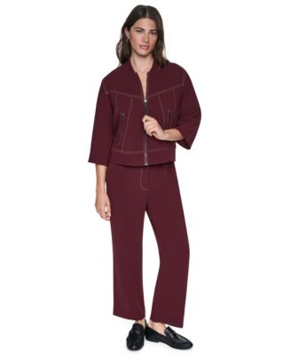 Women's Contrast-Stitch Cropped Jacket and Tab-Pocket Pants