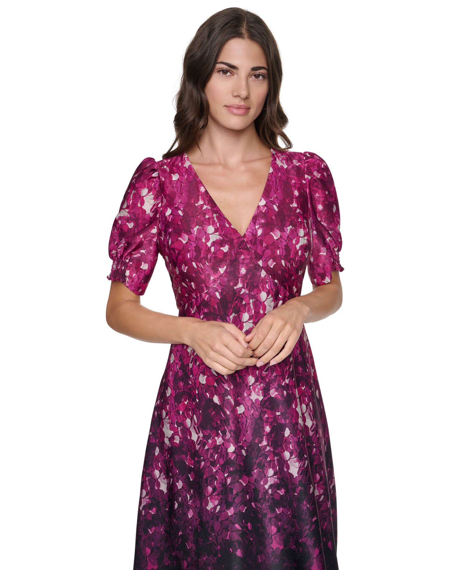 Women's Puff-Sleeve Printed Midi Dress