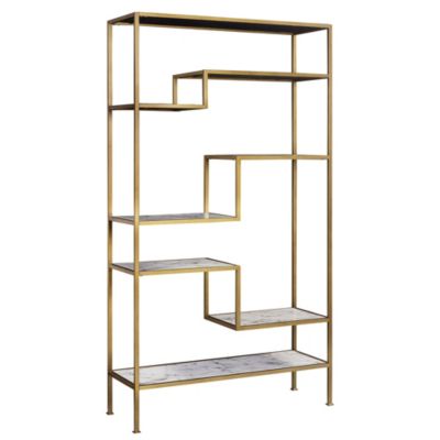 Teamson 5-Tier Display Shelf, 40in Faux Marble, Brass Frame, Marble/Brass, Marmo