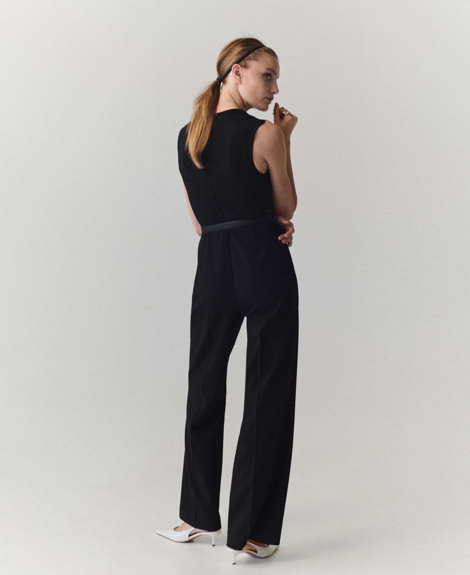 Women's Belted Straight-Fit Sleeveless Jumpsuit