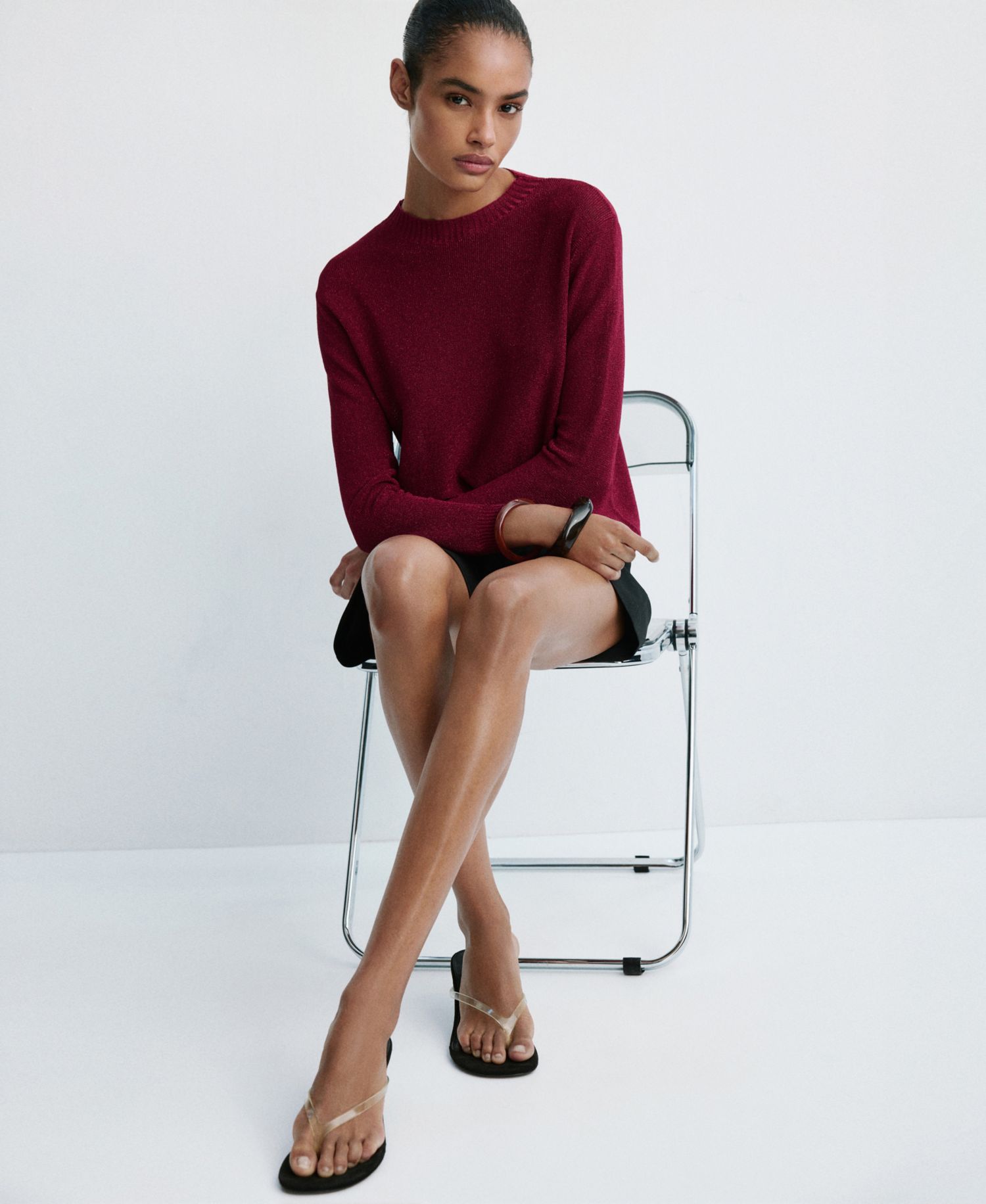 Women's Lurex Knitted Long-Sleeve Crewneck Sweater