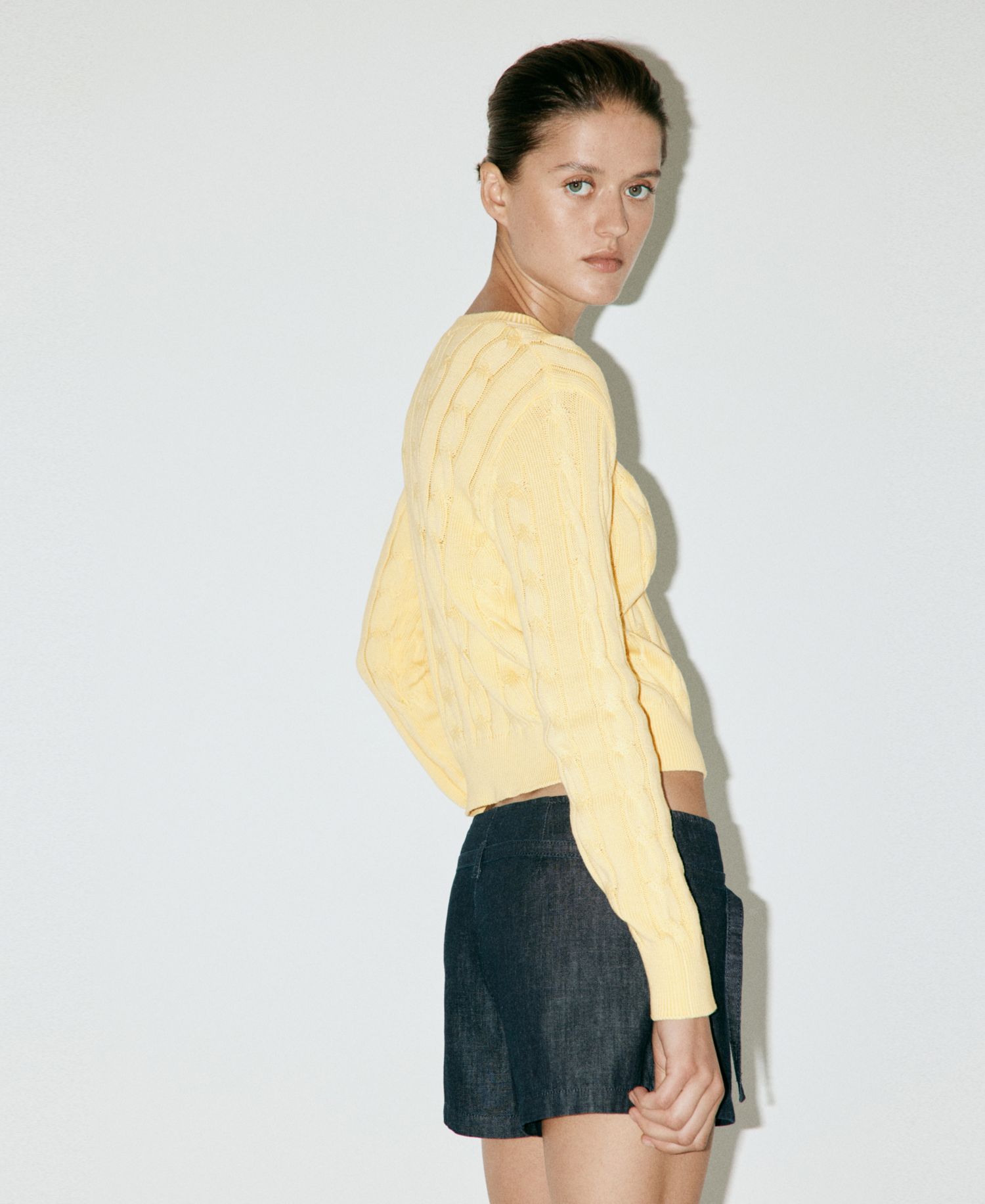Women's Braided Knit Crewneck Long-Sleeve Sweater