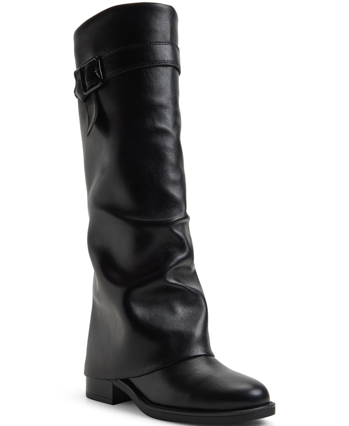 Aldo Eloewiel Round-toe Faux Leather Knee-high Boots In Black Tumbled