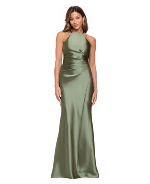 Женские платья XSCAPE Satin Halter Gown, цвет: Оливковый