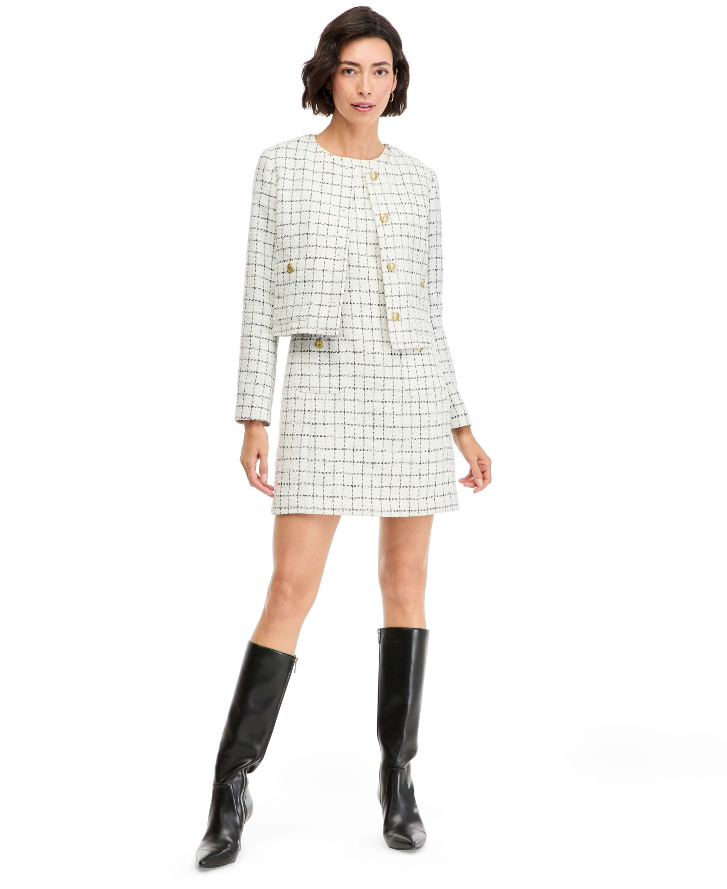 Women's Festive Boucl&eacute; Lady Jack Plaid Cropped Jacket
