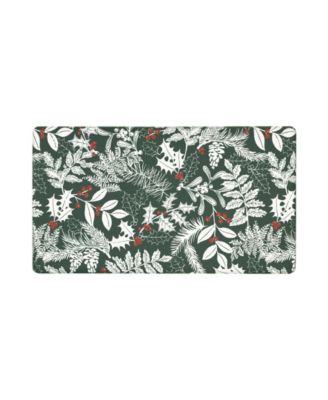 Christmas Holly Leaves Non-Slip Kitchen Mat, 17.5" x 32"