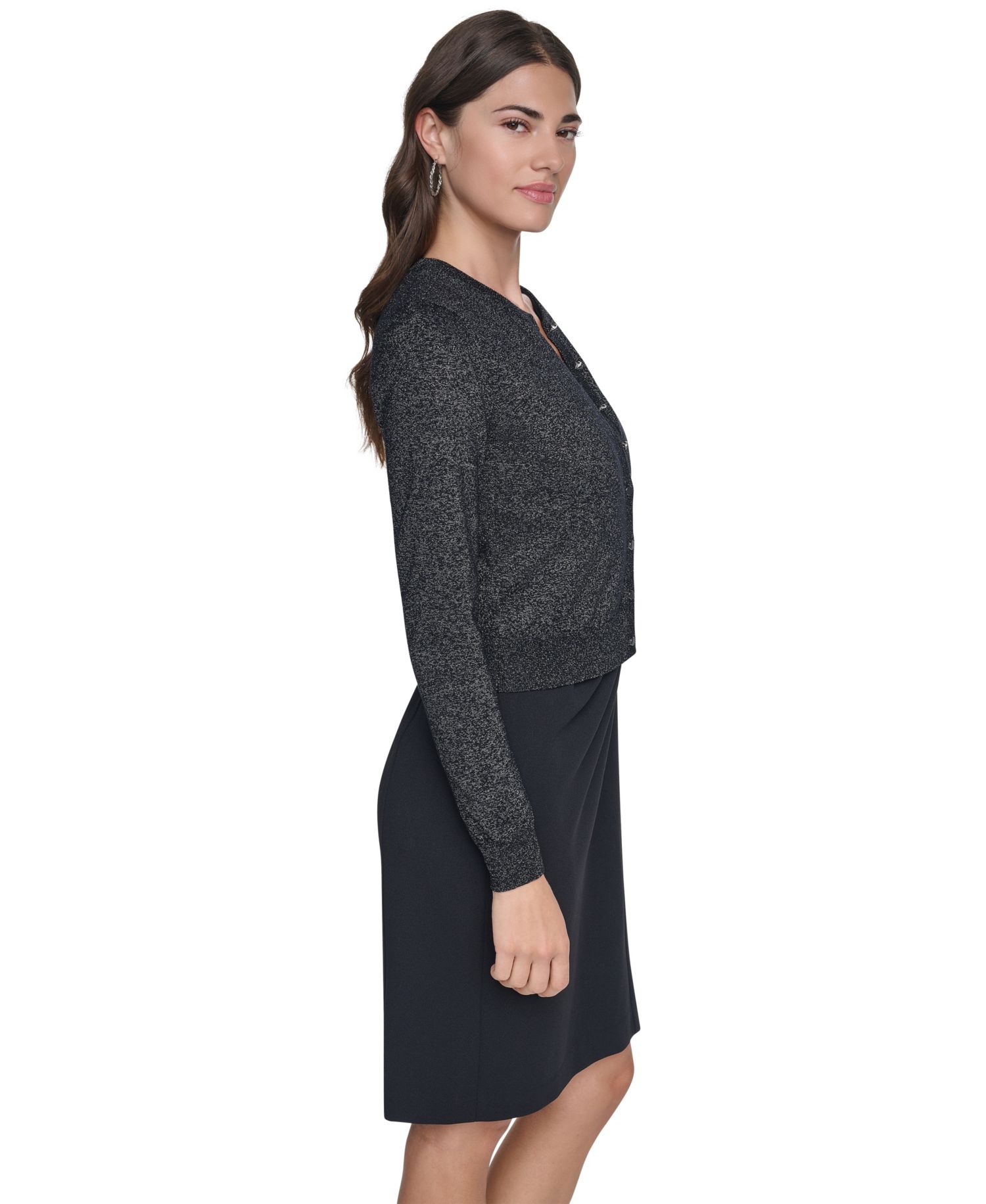 Women's Fitted Crewneck Long-Sleeve Cardigan Sweater