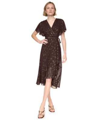 Women's Flutter-Sleeve Ruffle V-Neck Midi Dress