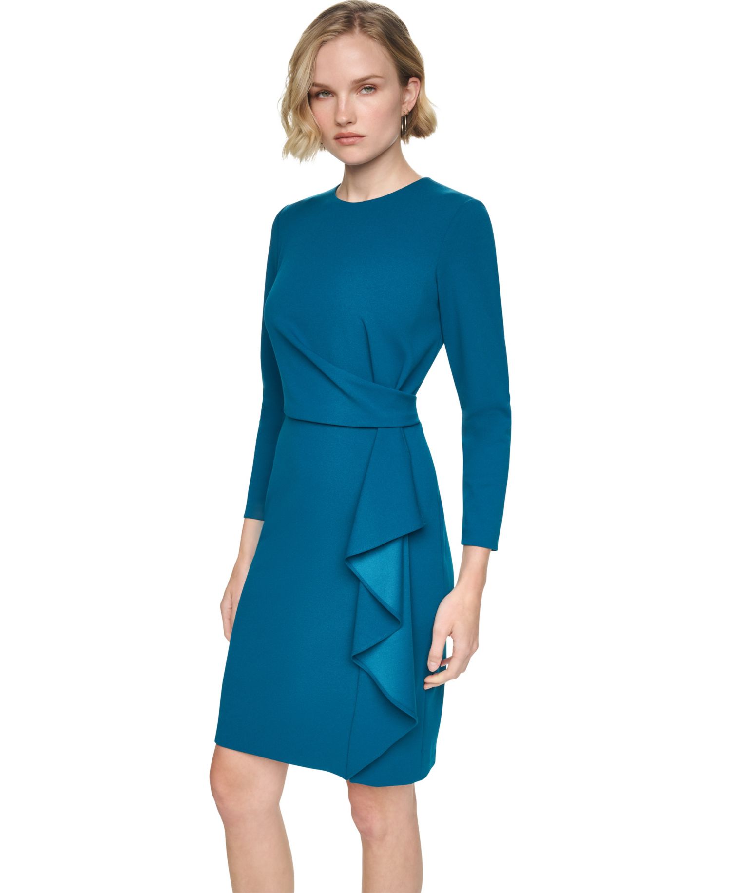 Women's Long-Sleeve Sheath Ruffle Dress