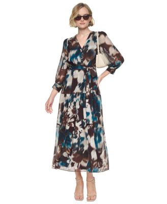 Women's Floral-Print Tiered V-Neck Maxi Dress