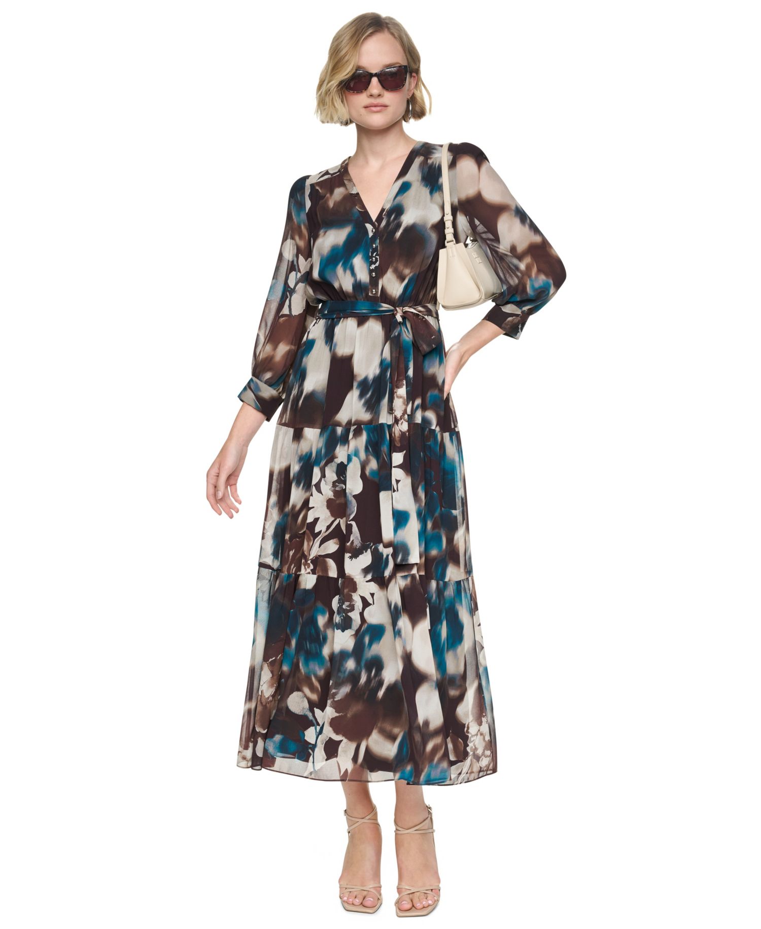 Women's Floral-Print Tiered V-Neck Maxi Dress