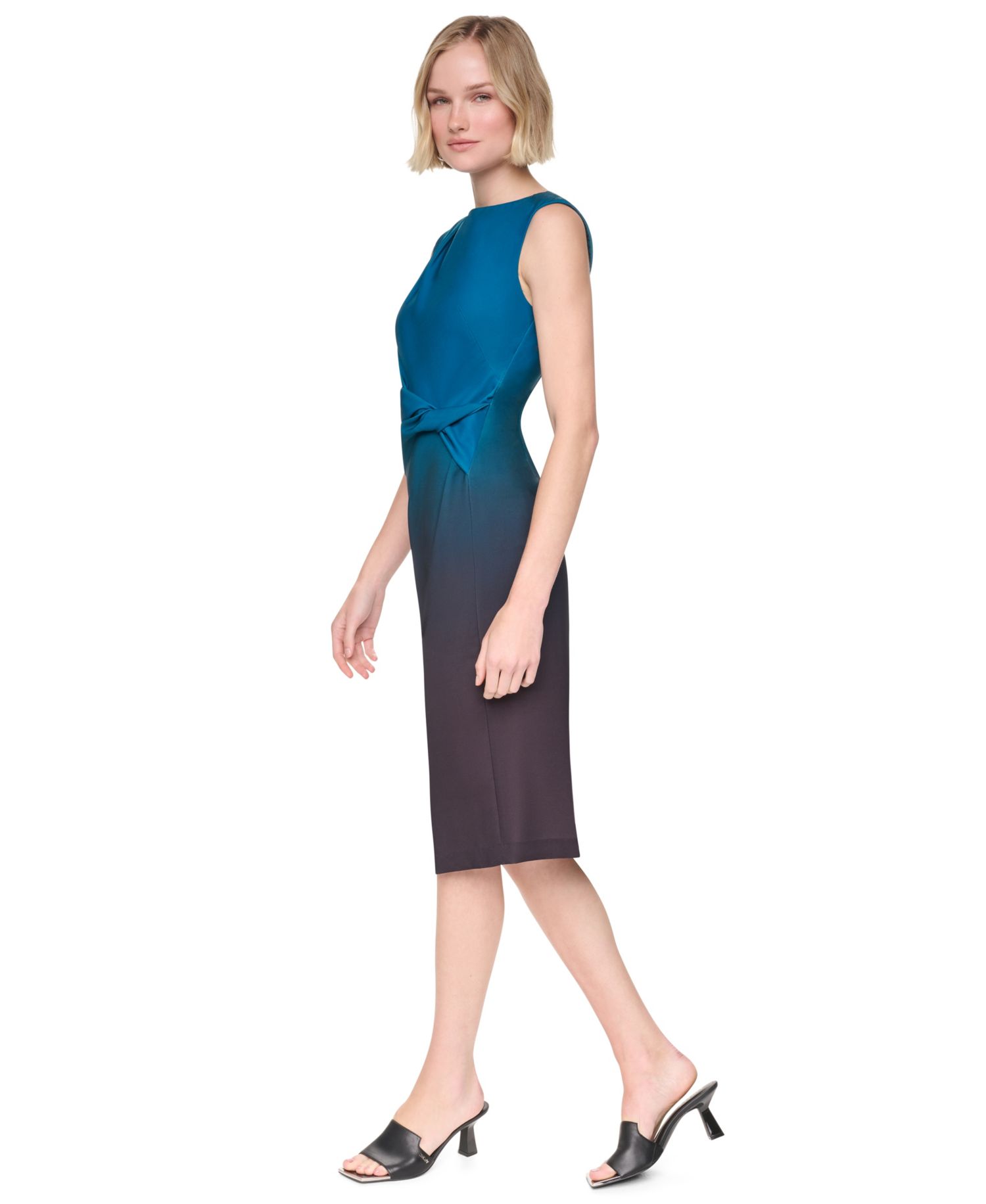 Women's Side Knot Sleeveless Midi Sheath Dress