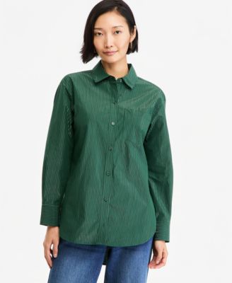 Women's Lurex-Stripe Oversized Button-Down Top