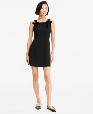 Women's Velvet Bow-Strap Shift Dress