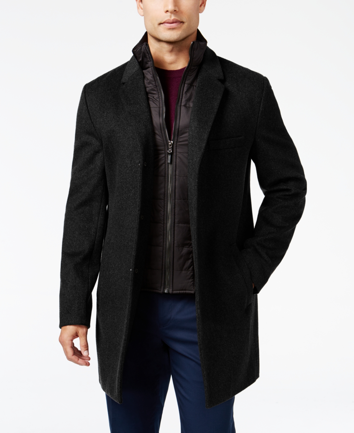 Michael Kors Men's Water-resistant Slim-fit Overcoat With Zip-out Liner In Black