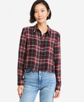 Women's Cropped Button-Down Crepe Shirt