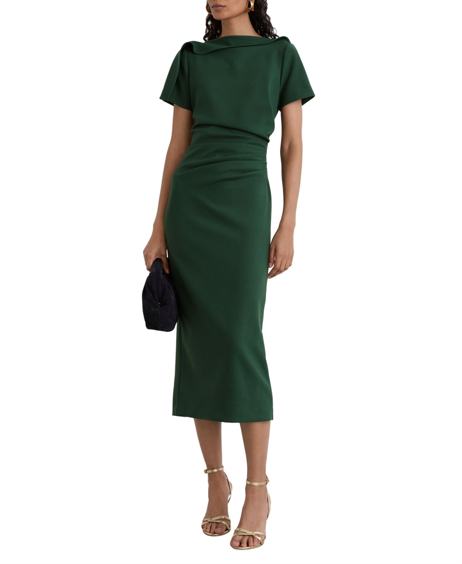 Women's Hilary Short-Sleeve Ruched Boat-Neck Midi Dress