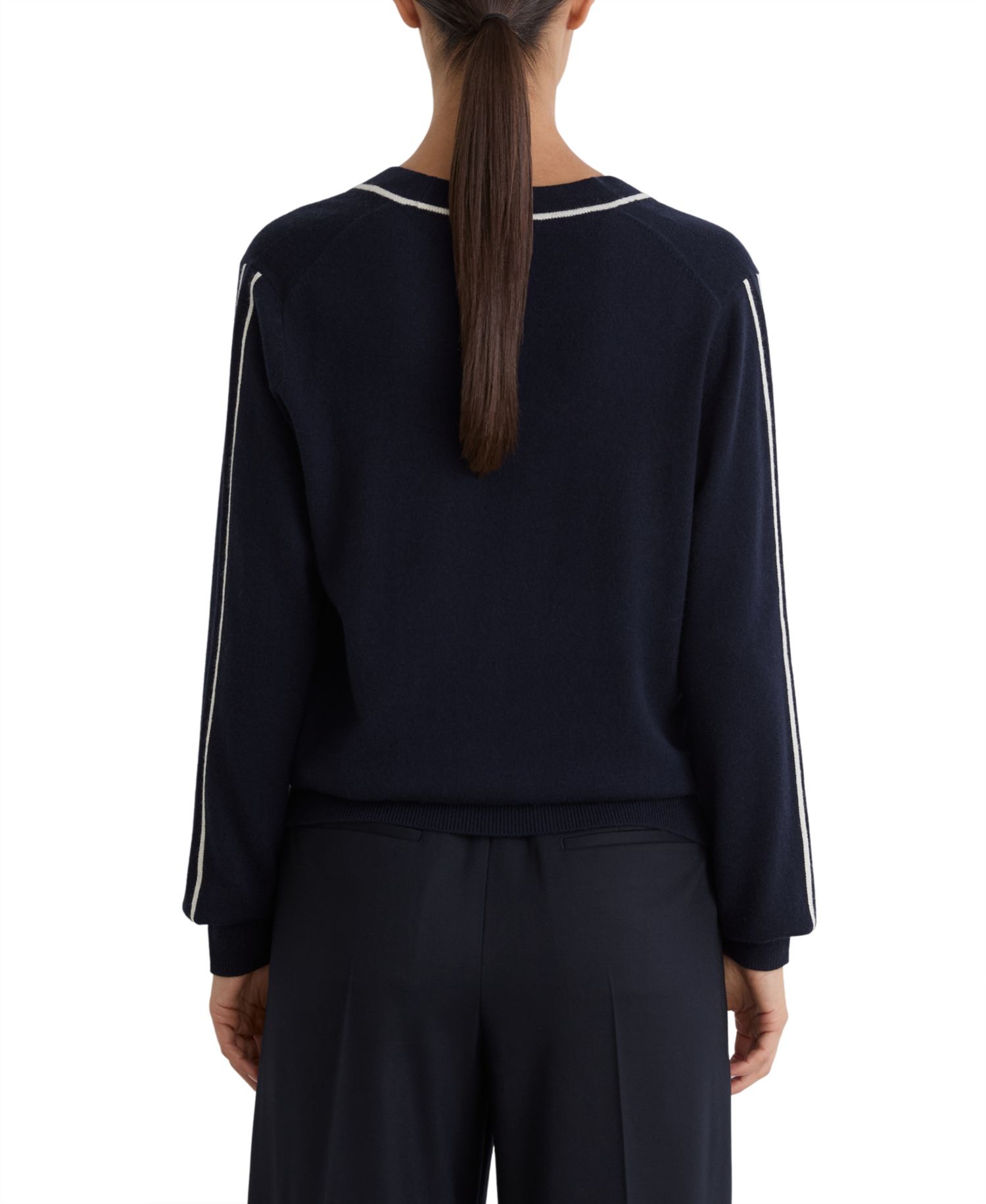 Women's Mila Long-Sleeve V-Neck Stripe-Detail Wool-Blend with Cashmere Pullover