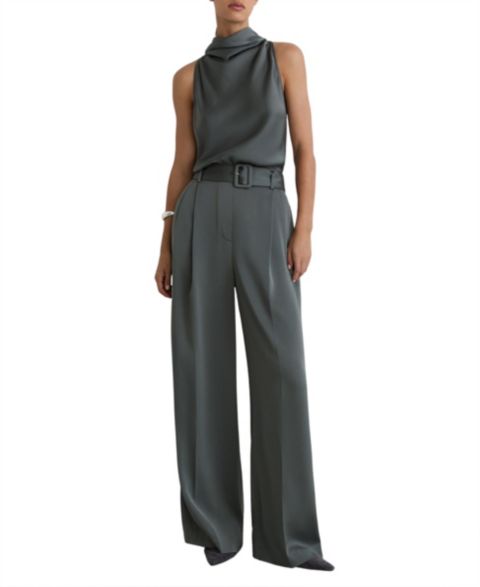 Женский комбинезон REISS Erica Satin Cowl-Neck Wide-Leg Jumpsuit, цвет: Тёмный серый