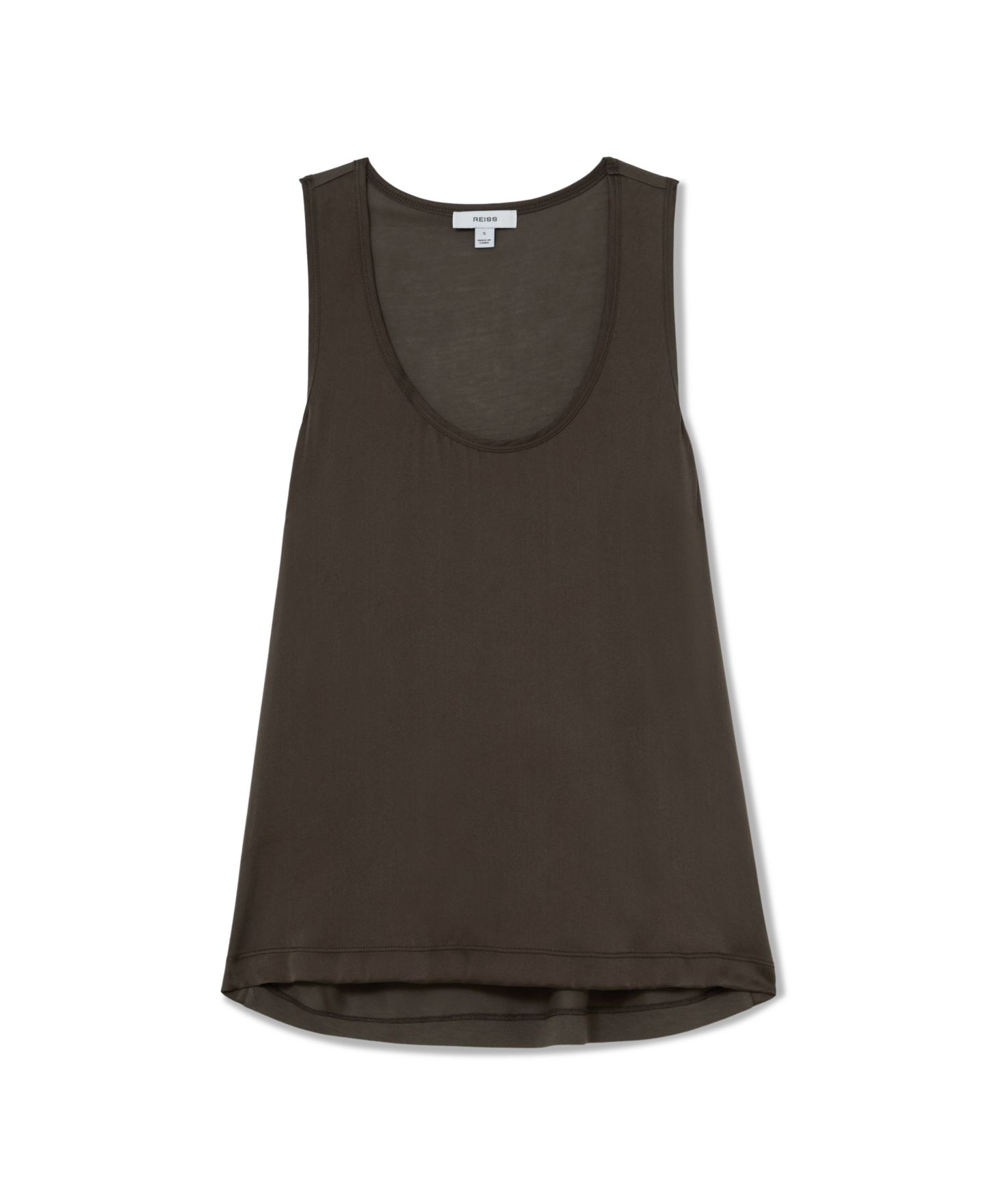 Женский топ REISS Ruby Silk-Front Scoop Neck Cami Top, цвет: Мокко коричневый — фото 4