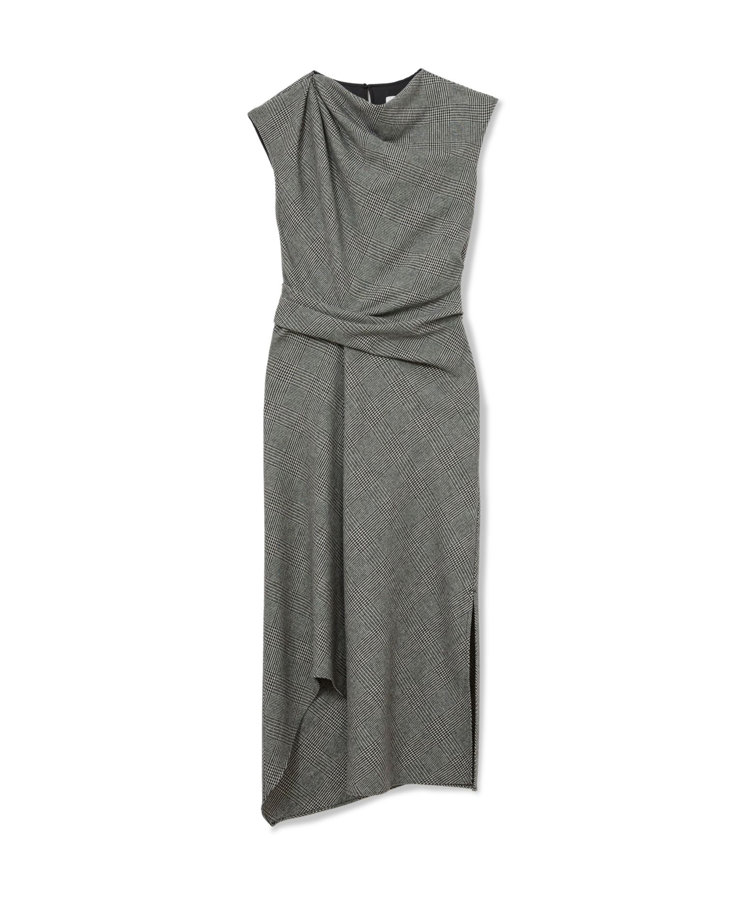 Women's Clara Sleeveless Prince of Wales Check Asymmetric Draping Midi Dress