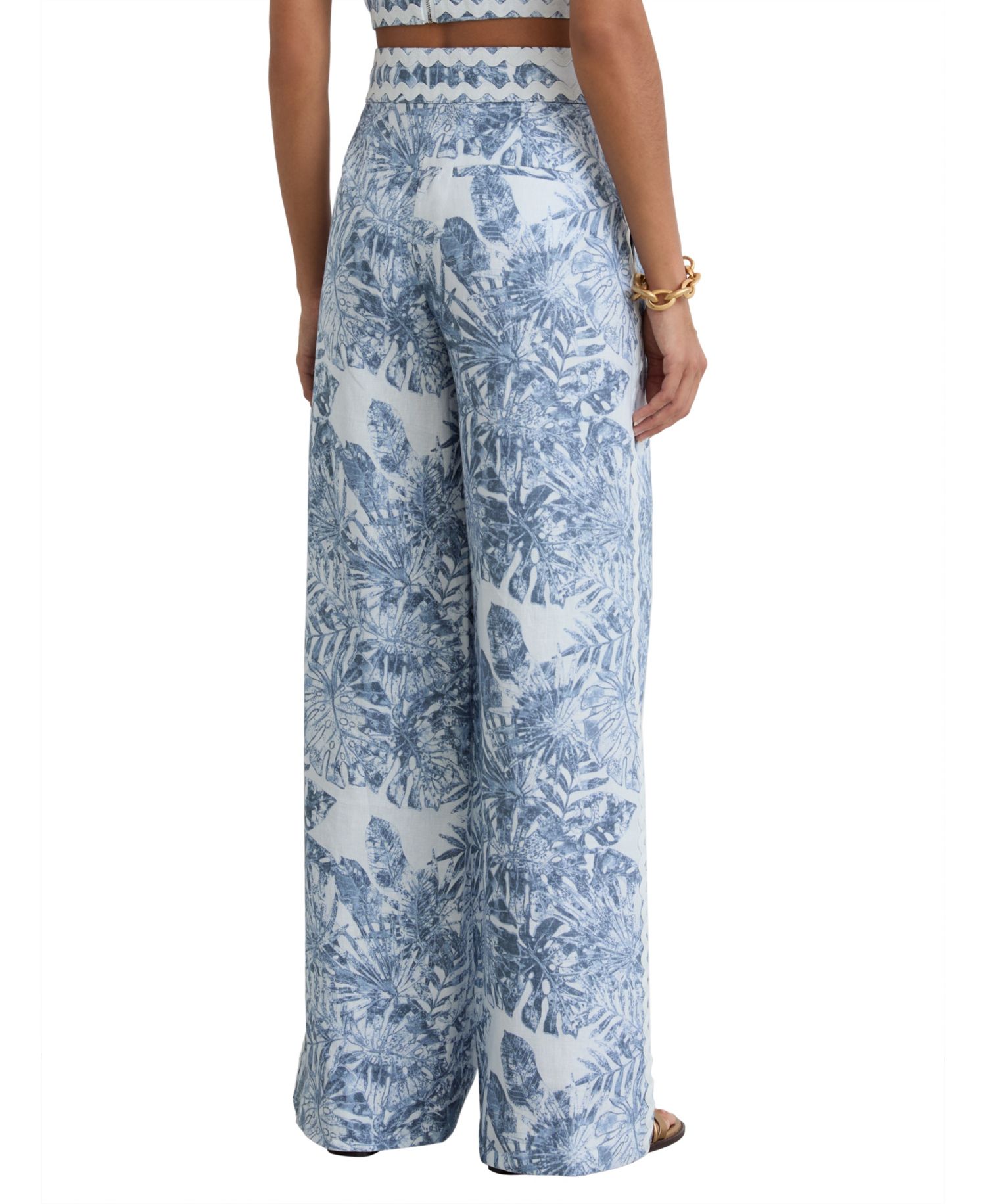 Women's Mila High-Waisted Wide-Leg Tropical-Print Linen Pants