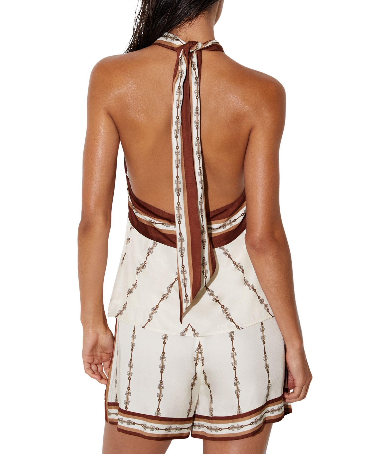 Women's Jayce Chain-Print Halterneck Satin-Finish Swim Top