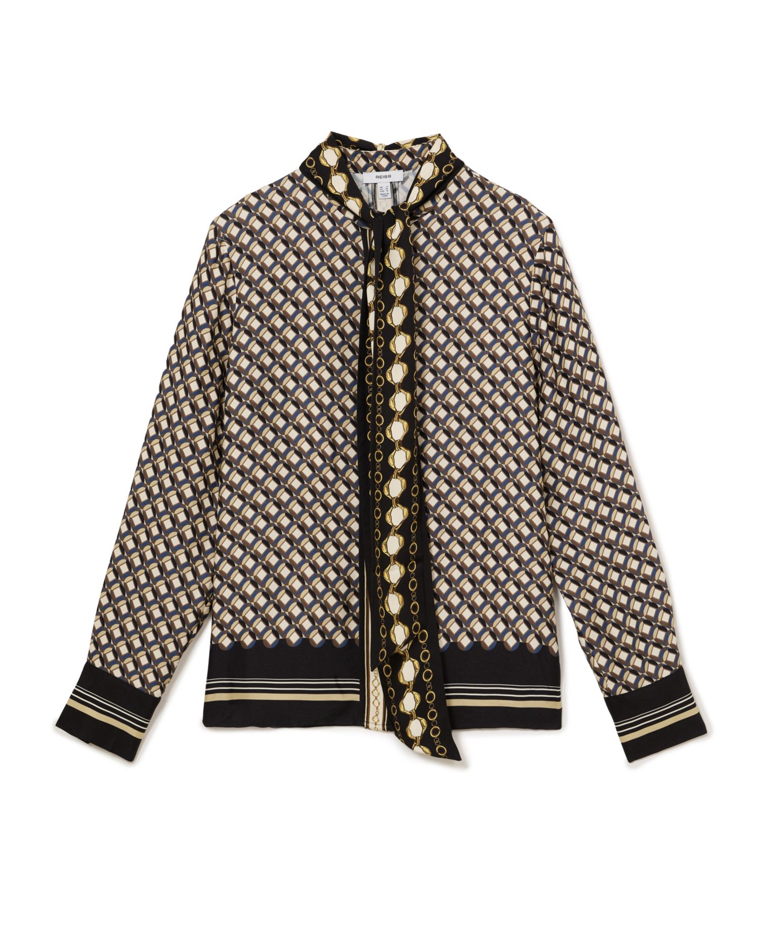 Women's Carmine Long-Sleeve Scarf-Print Tie-Neck Blouse