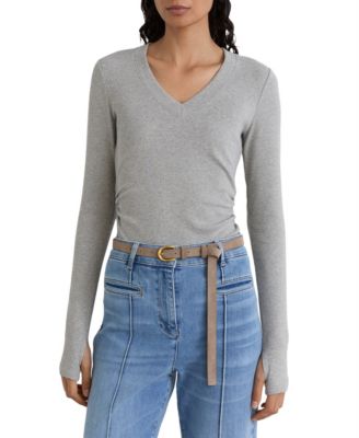 Women's Sandrine Long-Sleeve V-Neck Ruched T-Shirt