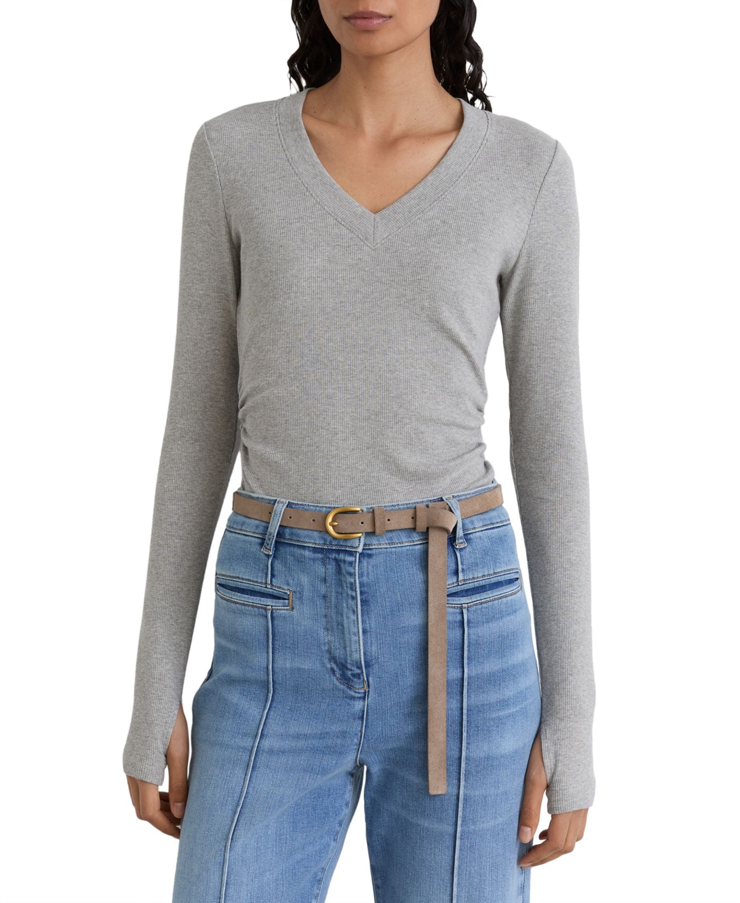 Women's Sandrine Long-Sleeve V-Neck Ruched T-Shirt