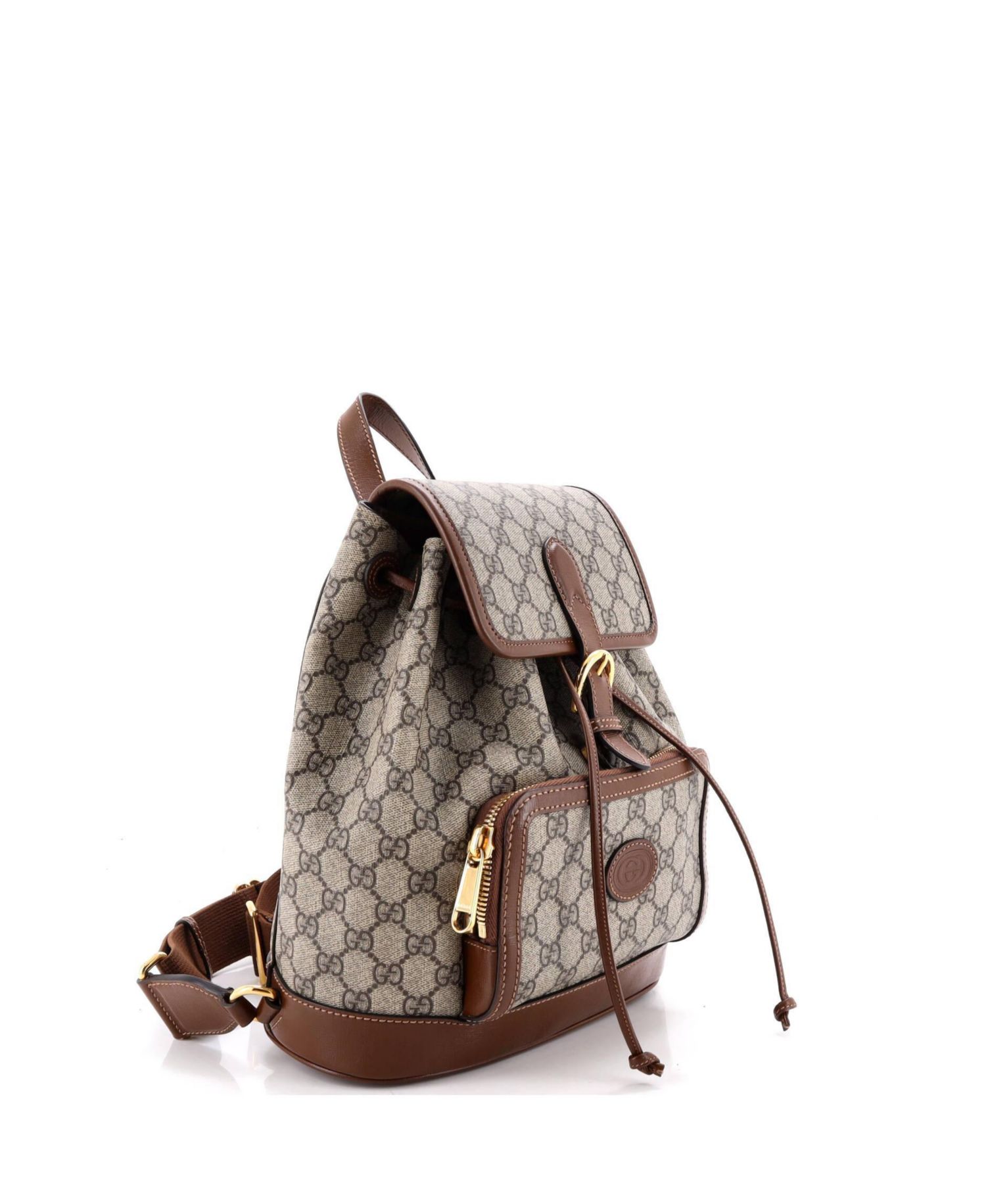 Small Interlocking G Patch Drawstring Flap Backpack GG Coated Canvas