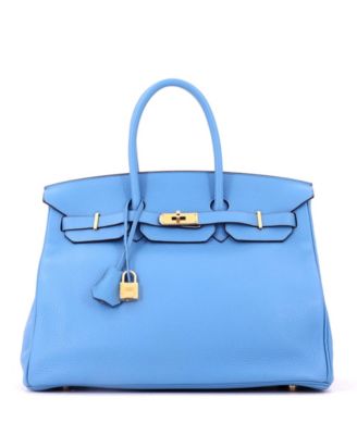 Pre-Owned Hermes Birkin 35 Handbag Blue Clemence with Gold Hardware