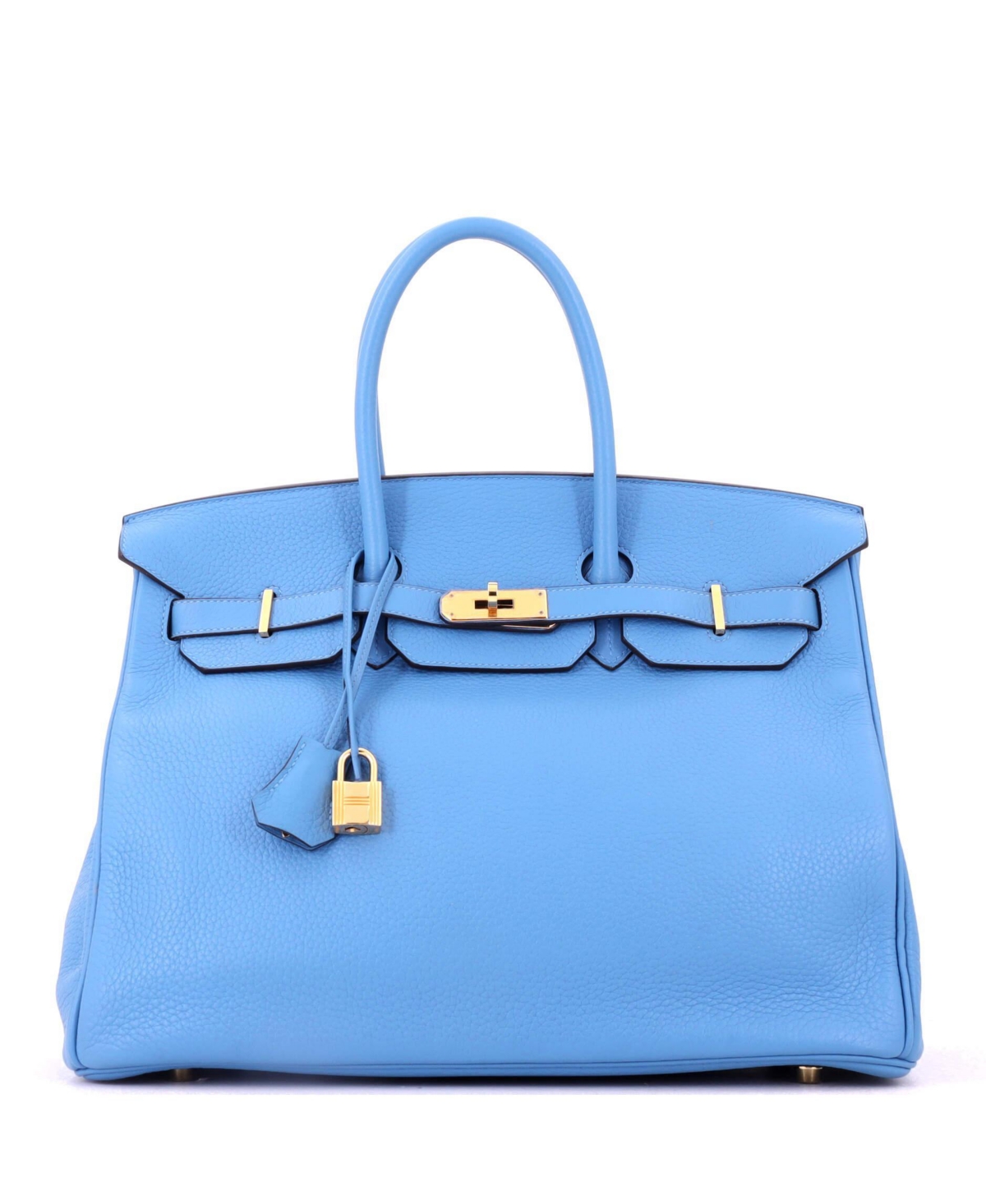 Pre-Owned Hermes Birkin 35 Handbag Blue Clemence with Gold Hardware