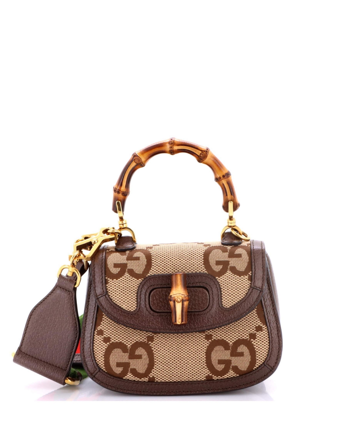 Pre-Owned Gucci Mini Bamboo 1947 Top Handle Bag Jumbo Gg Canvas - Brown