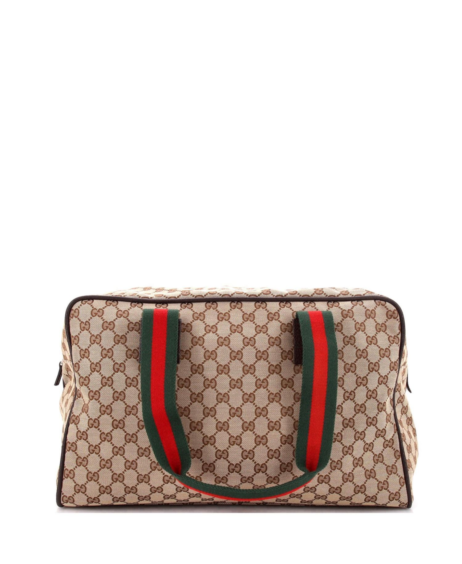 Medium Web Carry On Duffle Bag GG Canvas with Leather