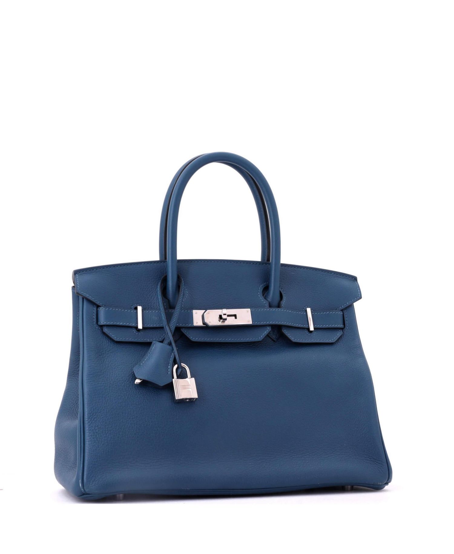 Pre-Owned Hermes Birkin 30 Handbag Blue Novillo with Palladium Hardware